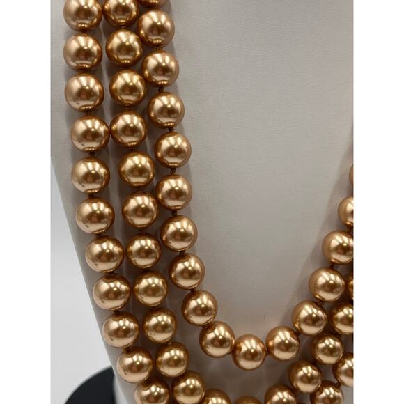 Faux Pearl 10mm Dark Gold Glass Long Heavy Flapper Versatile Endless Necklace - Picture 2 of 7